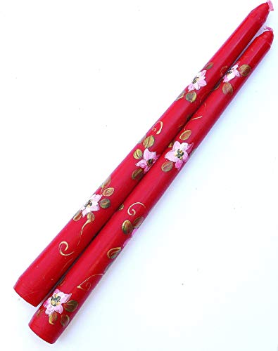 Gift Boxed Red Christmas Taper Candles With Hand Painted Poinsettia Flowers And Golden Swirls Holiday Decorations Goddess Arts Collection #TOP4