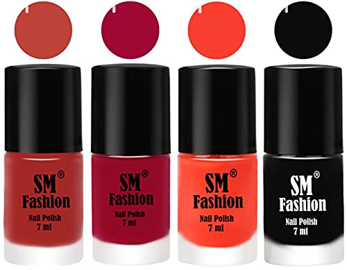 Image of Nail Polish Combo Set (Pack of 4) Quick Dry Gel Finish Nail Paint | Dark Nude,Pure Wine,Light Orange,Black | 7 ml Each