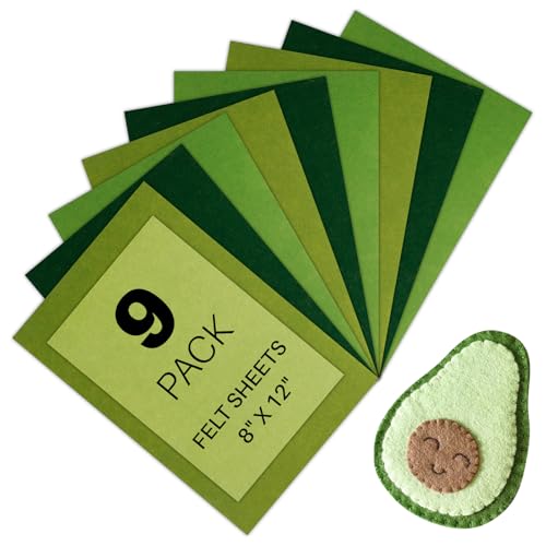 HTVRONT Felt Sheets for Crafts - 9pcs Stiff Green Felt,
