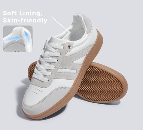 Damen Klassische Retro Sneaker mit Gummisohle - Modische Leder-Freizeitschuhe für Tennis und Skateboarden, rutschfeste Turnschuhe – Bild 4