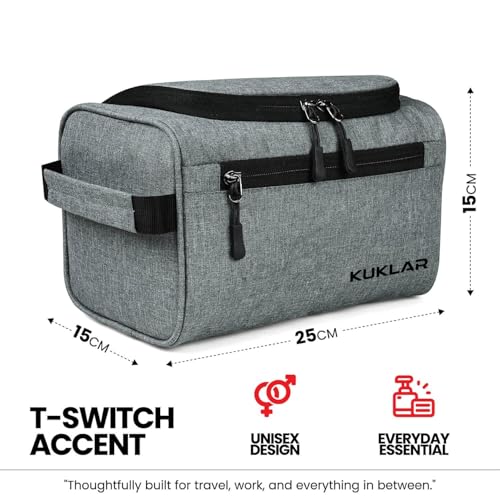 Image of KUKLAR Large Travel Toiletry Bag for Men, Water-Resistant Canvas Dopp Kit with Front Zipper Pocket, Portable Bathroom Hygiene & Grooming Organizer Bag for Vacation & Gym(Light Grey)