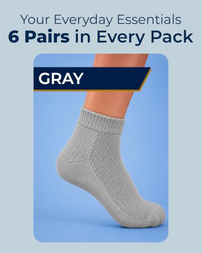 Image of Pembrook Ankle Diabetic Socks for Women & Men | 6 Pairs | Wide Non Binding Socks Quarter Length | Edema Neuropathy Socks