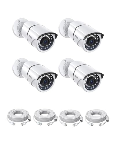 Image of ZOSI 4 Pack 5MP Add-on PoE Security Cameras with Ethernet Cables, Outdoor Indoor Weatherproof Metal Bullet Camera, 120ft Night Vision, Only Compatible with Same Brand 4K /5MP PoE NVR CCTV System