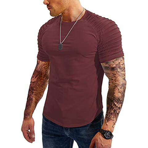 Pinkbomb Men's Muscle T-Shirts Fashion Tee Short Sleeve Athletic Workout Gym Slim Fit T Shirts for Men Dark Red XXL Cover