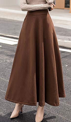chouyatou Women's Fall Winter A-Line Swing Pleated Long Maxi Wool Skater Skirt4