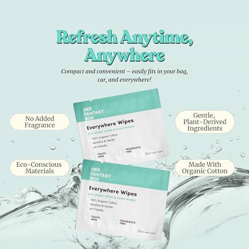 Her Fantasy Box | Everywhere Wipes – 100% Organic Cotton, Gentle & Refreshing, pH-Balanced, Fragrance-Free, Plant-Powered for Body, Face & Intimate Areas, Ideal for Sensitive Skin - 1 Pack, 15 Wipes - Image 4