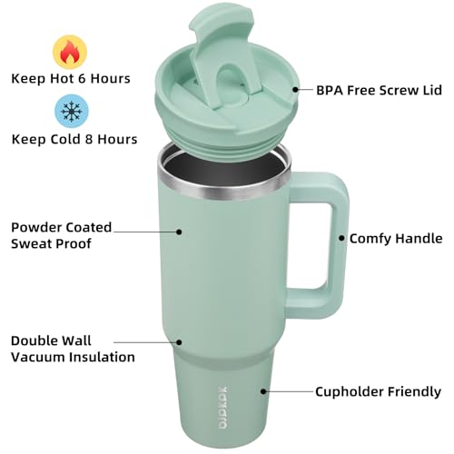 Image of BJPKPK 40oz Stainless Steel Insulated Tumbler With Handle And Lid Straw Travel Coffee Mug Thermal Cup,Pistachio Green