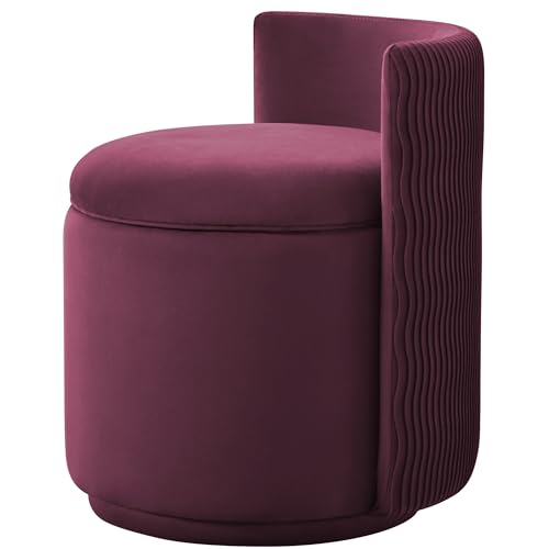 Abbrevi 360° Swivel Velvet Vanity Chair with Storage, Barrel Makeup Chair with Wave Back, No Assembly Vanity Stool Small Accent Chair for Living Room, Burgundy