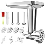 Stainless Steel Food Grinder Attachment for KitchenAid Stand Mixers, CAMOCA Meat Grinder Attachment Included 3 Sausage Stuffer Tubes, 3 Grinding Blades, 4 Grinding Plates