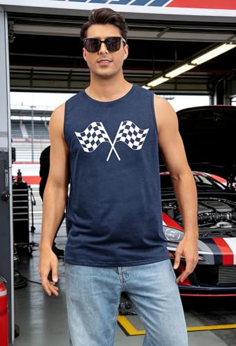 PICKID Racing Tank Tops for Men: Checkered Flag Graphic Car Shirt Race Lover Sleeveless Shirts Summer Race Day Top — view 3