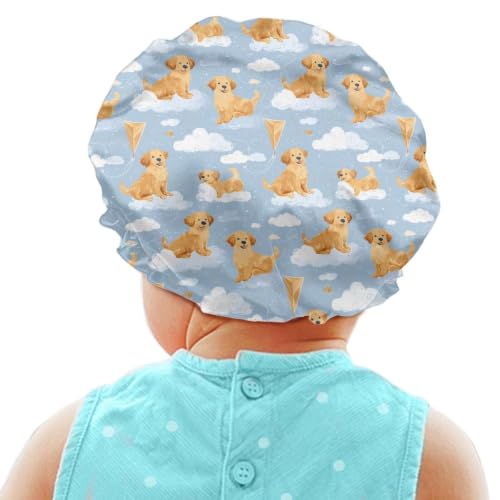 Image of Cute Dog Satin Bonnet for Kids Satin Sleep Cap Elastic Night Hat Sleeping with Adjustable Band Head Hair Cover Comfort Sleeping Beanie for Toddler Baby Boys Girls Headwear