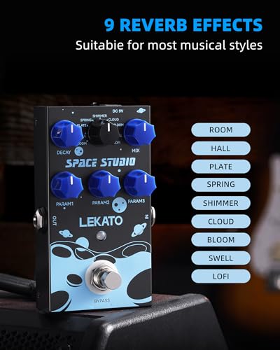 Image of LEKATO Reverb Digital Guitar Effect Pedal, Reverb Innovation Unique Sound 9 Effects Universe Pedals with Bypass Pure Digital for Electric Guitar (EP-03)