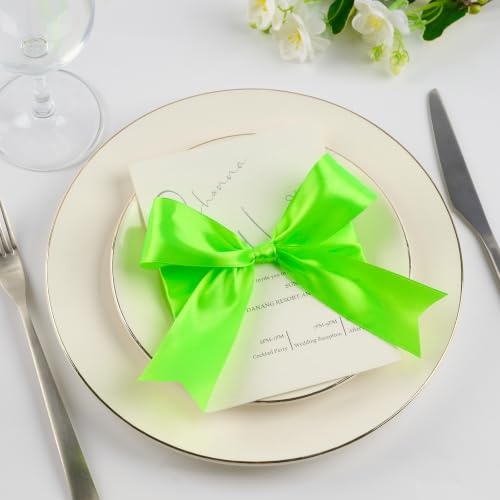 Image of Mauproy 1-1 /2 Inch Wide Lime Green Satin Ribbon, 50 Yards Apple Green Solid Polyester Fabric Ribbon for Roses Making, Gift Wrapping, Flower Bouquets, Wedding Decorations, Handmade Crafts