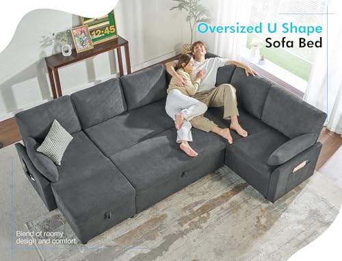 image for VanAcc Sofa Bed, 112 Inch Sleeper Couch with Storage Chaise, Oversized