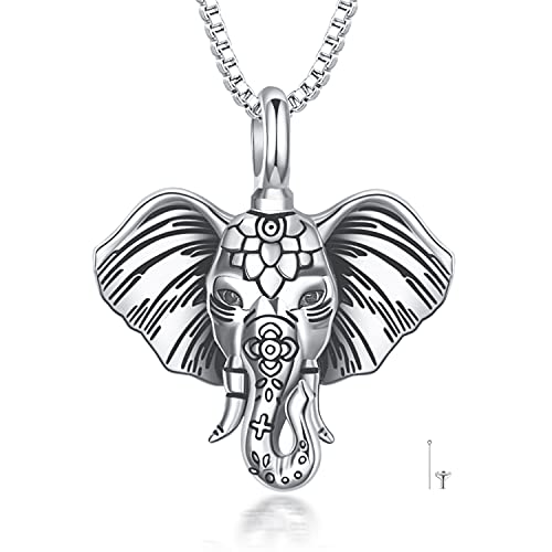 POPLYKE Urn Necklaces for Ashes Sterling Silver Elephant Head Cremation Urn Necklaces Lucky African Animal Memorial Keepsake With Filling Tool (20