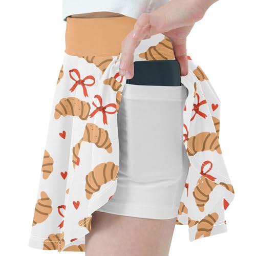 Girls Skorts High Waist Athletic Skirts with Shorts Croissants Ribbons Stretchy Teens Performance Tennis2