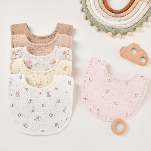 Image of Susurration Muslin Baby Drool Bibs 6Pack Soft Square Adjustable Baby Bandana Bibs for Unisex Girls & Boys