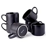GBHOME 14 OZ Coffee Mugs Set of 6, Stackable Ceramic Mugs for Men, Women, Modern Coffee Cups With Stable Base for Latte, Tea, Cappuccino. Dishwasher & Microwave Safe, Matte Black