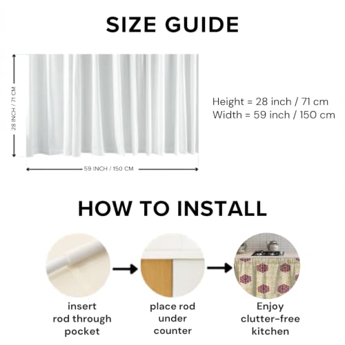 Image of Kitchen Curtains for Sink | Premium Printed Under-Sink Skirt for Kitchen Counter | Washable & Dustproof Rod Pocket Curtain | Home & Cooking Theme Decor (150cm x 70cm) (Shatkon)