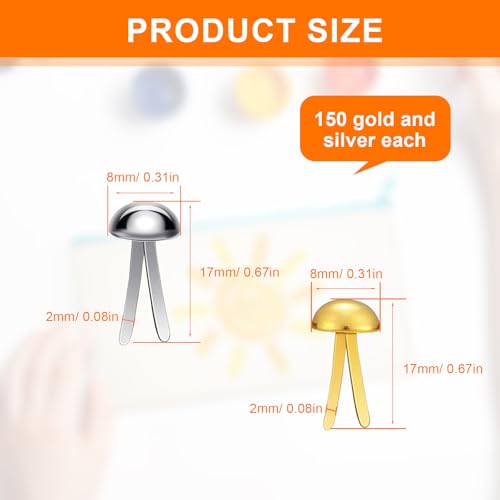 300 Stück Musterbeutelklammern, 8mm Mini Rundkopfklammern für Scrapbooking, Papier und Dekorationen, PHMING Musterklammern für Handwerk und DIY-Projekt