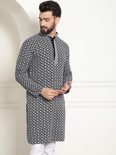 Image of SOJANYA Men's Cotton Regular Fit Casual (Since 1958 Contrast Embroidered Sequinned Long Kurta