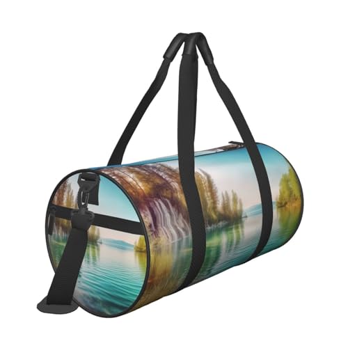 Travel Duffel Bag Sports Gym Bag With Shoes Compartment,Lightweight Overnight Weekender Bag Clean Water And Lake Landscape Yoga Gym Sports Bag For Men Women2