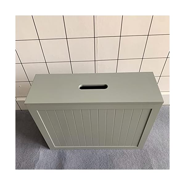 Large Grey Multi Purpose Slimline Free Standing Bamboo Wood Bathroom Toilet Roll Tissue Storage Cabinet Unit Shelf - Image 10