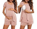 Ekouaer Women's Maternity Nursing Pajamas Set Breastfeeding Sleepwear Double Layer Short Sleeve Top & Shorts...