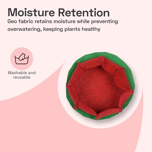 Image of Geo Fabric Grow Bags for Plants 5X2 Inch (Pack of 5) | 400 GSM Heavy Duty UV-Protected Round Maroon Colour Plant Bags for Terrace and Vegetable Gardening | Strong & Reusable|