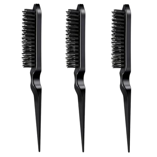 Boar Bristle Hair & Brush - 3pcs Teasing & Combing Set - Slick Back & Back Combing Brushes for Salon Women Hair Slicking & Styling