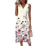 Azruma Vestito Donna Elegante Corto Copricostume Donna Mare Tubino Estivo Stampato Collo Senza Maniche Vestito Spiaggia with Button Boho Midi Forma per Vacanze Festa Tubino Nero
