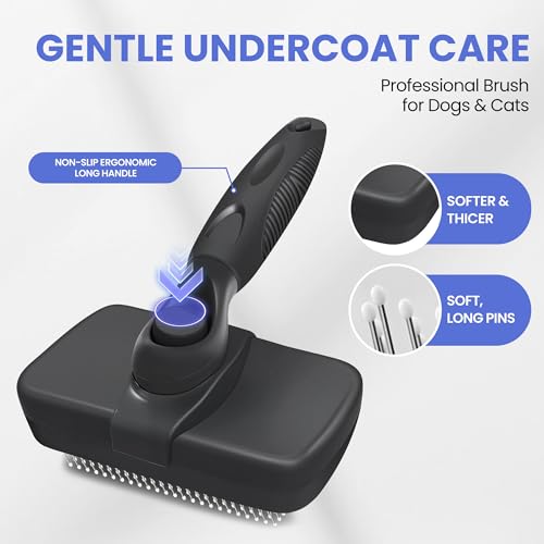 Self Cleaning Shedding Brush - 5-in-1 Professional Pet Grooming Kit Skin Friendly Grooming Tool for Dogs, Cats, and Puppies, Deshedding and Hair Removal for Long and Short Haired Pets, Black - Image 4