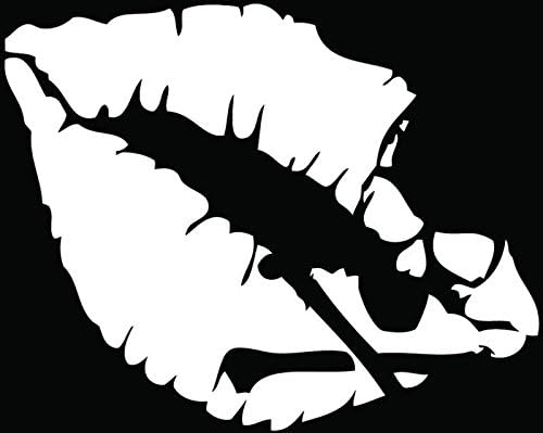 Kiss of Death Skull Crossbones Car Truck Window Bumper Vinyl Graphic Decal Sticker- (6 inch) / (15 cm) Wide GLOSS WHITE Color