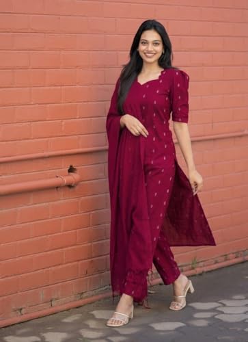 Image of ANNI Designer Women's Purple Printed Kurta Set | Pure Viscose 3 Piece Ethnic Suit Set with Pant & Dupatta | Festive for Women | Cotton Kurta Sets for Woman