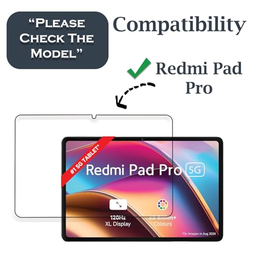 Image of Tough Lee Tempered Glass Screen Guard Protector for Redmi Pad Pro 12.1 inch (Anti Scratch, FingerPrint, SmudgeProof) (with Easy Installation Kit) (Pack of 1)