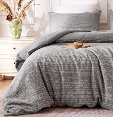 SLEEP ZONE Striped Duvet Cover Set Queen Size 3 Pieces Boho Bedding Set for All Season 1 Durable and Soft Jacquard Duvet Cover with 2 Pillow Shams 90x90 Grey Striped