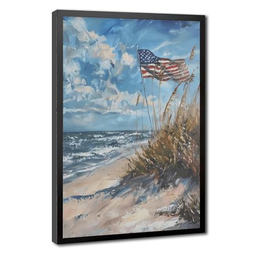 American flag beach art US flag coastal decor patriotic seascape