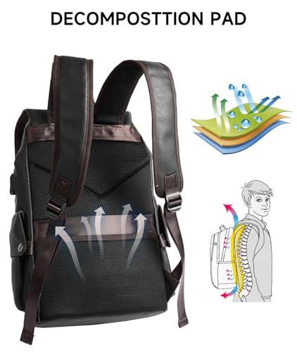 Image of Leather Backpack for Man, Black-ubs Update, Large, Laptop Backpack, Waterproof, Fit 15.6 inch Laptop, 22L, 2.1 lbs
