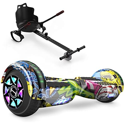 iHoverboard Hoverboards with Seat, Hoverboards with Attchment Hoverkart, Go Kart 6.5 inch Self Balancing Scooters with LED Lights and Bluetooth Speaker, Hoverboards (Yellow), M Cover