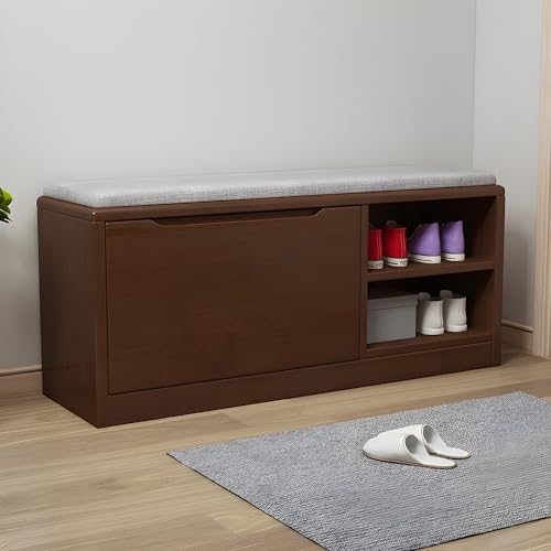 Meuble de rangement vertical pour chaussures avec banc en bois et tiroirs intégrés