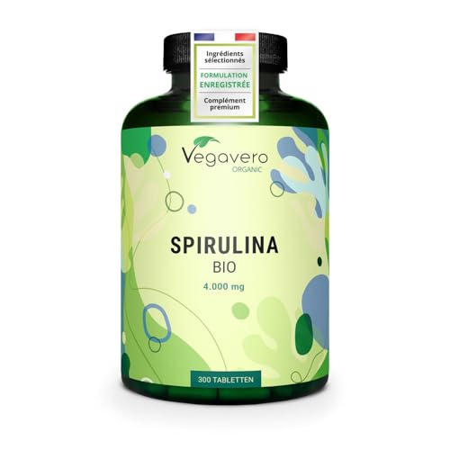 Spiruline BIO - 4000 mg par jour | 100% Pure & Sans Additifs | Avec Phycocyanine, Protéines | VEGAN & Sans OGM | Vegavero®