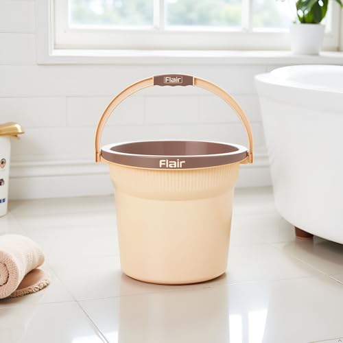 Image of FLAIR Estella 19L Set of 3 Plastic Bathroom Bucket, Beige | Strong & Durable Water Storage Bucket with Easy-Grip Handle | Virgin Plastic, Lightweight & Multipurpose for Bathing and Daily Use