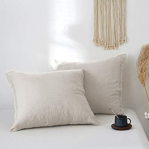Simple&Opulence 100% French Linen Euro Shams with Embroidery Cover