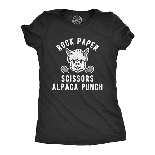Womens Rock Paper Scissors Alpaca Punch T Shirt Funny Saying Alpaca Joke Cool Blacks