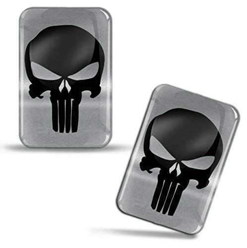 Biomar Labs 2 x 3D Silicone Adesivi Resinati Argento Punisher Skull Cranio Teschio Stickers per Automobile Motocicletta Finestrìno Porta Scooter Bici Motociclo Telefono KS 193