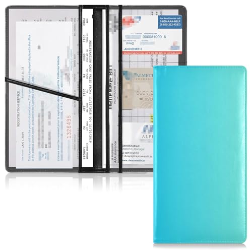 GuoChe Leather Registration and Insurance Card Holder Men Women Wallet Accessories Case for Cards, Essential Document Driver License Light Blue Gradient