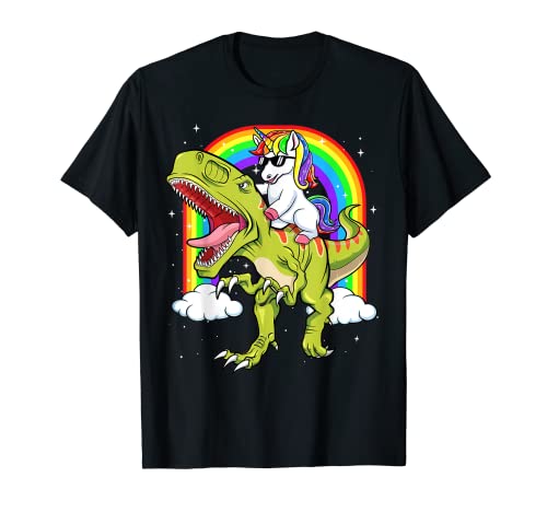 Rainbow Unicorn Riding T rex - Dinosaur Boys Girls Men Women T-Shirt