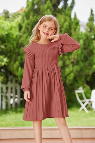 Danna Belle Girls Sweater Dress Lantern Sleeve Ruffled Fall Winter Dresses 5-12Y4