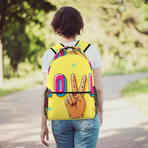 Sac à dos d'école jaune et multicolore pour ados et enfants - Dimensions 29.4x20x40cm - 6