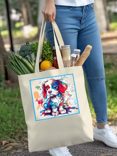 Canvas Tote Bag Graffiti Dog Reusable Grocery Shopping Bag,Shoulder Tote Bags for Women Vacation Travel Work Gym4